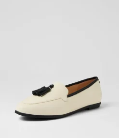 Women DIANA FERRARI Loafers|Flats-Lorrayne Cream Black Leather Loafers