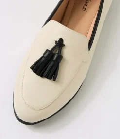 Women DIANA FERRARI Loafers|Flats-Lorrayne Cream Black Leather Loafers
