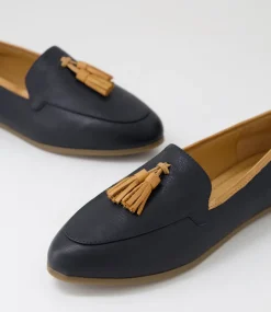 Women DIANA FERRARI Flats|Loafers-Lorrayne Navy Dark Tan Leather Loafers