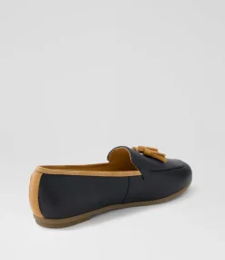 Women DIANA FERRARI Flats|Loafers-Lorrayne Navy Dark Tan Leather Loafers