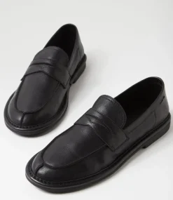 Women TOP END Loafers|Flats-Losette Black Leather Loafers
