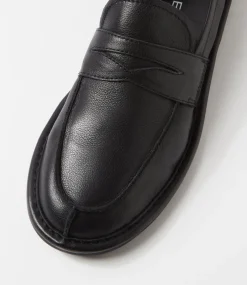 Women TOP END Loafers|Flats-Losette Black Leather Loafers