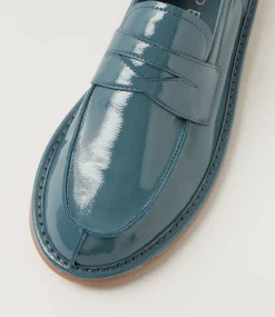 Women TOP END Loafers|Flats-Losette Dark Denim Patent Leather Loafers
