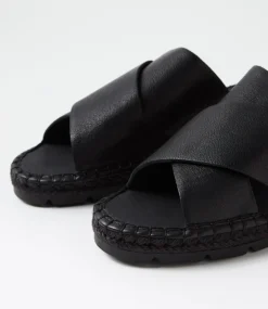 Women DIANA FERRARI Flats-Luandan Black Leather Sandals