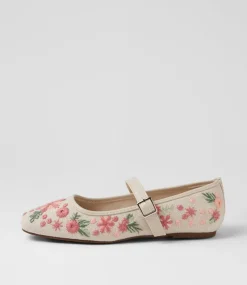Women I LOVE BILLY Flats-Luciana Almond Embroidery Fabric Flat Shoes