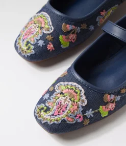 Women I LOVE BILLY Flats-Luciana Denim Embroidery Fabric Flat Shoes