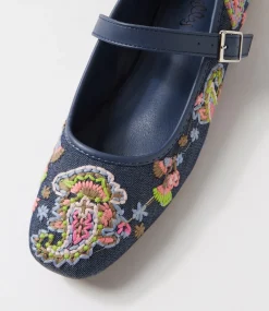 Women I LOVE BILLY Flats-Luciana Denim Embroidery Fabric Flat Shoes