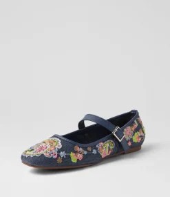 Women I LOVE BILLY Flats-Luciana Denim Embroidery Fabric Flat Shoes