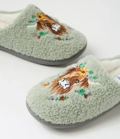 Women I LOVE BILLY Flats-Luring Soft Green Multi Slippers