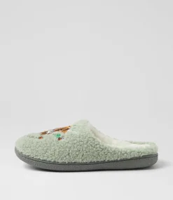 Women I LOVE BILLY Flats-Luring Soft Green Multi Slippers