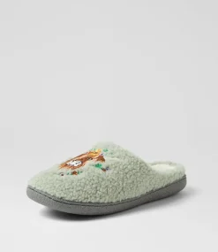 Women I LOVE BILLY Flats-Luring Soft Green Multi Slippers