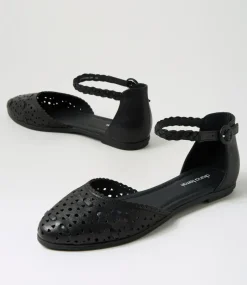 Women DIANA FERRARI Flats-Lyndsie Black Leather Flat Shoes