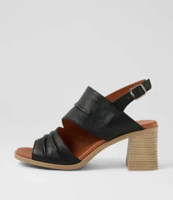 Women DIANA FERRARI Heels|Sandals-Madelina Black Leather Sandals