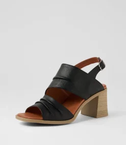 Women DIANA FERRARI Heels|Sandals-Madelina Black Leather Sandals