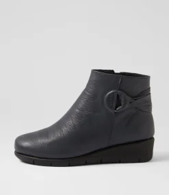 Women SUPERSOFT Boots|Comfort-Maeeve Navy Leather Ankle Boots
