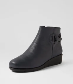 Women SUPERSOFT Boots|Comfort-Maeeve Navy Leather Ankle Boots