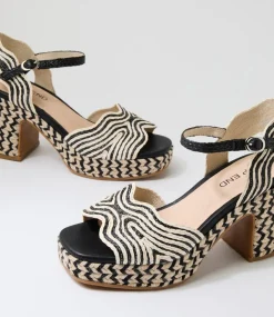 Women TOP END Heels|Sandals-Maizy Ivory Black Multi Fabric Sandals