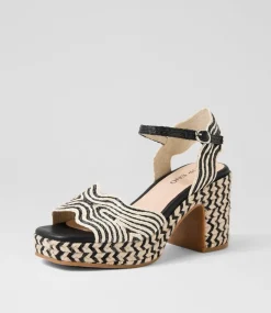 Women TOP END Heels|Sandals-Maizy Ivory Black Multi Fabric Sandals