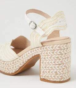 Women TOP END Heels|Sandals-Maizy Natural White Multi Synthetic Raffia Sandals