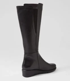 Women SUPERSOFT Boots|Wedges-Makes Black Leather Knee High Boots