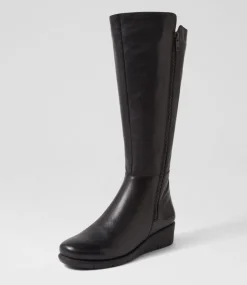 Women SUPERSOFT Boots|Wedges-Makes Black Leather Knee High Boots