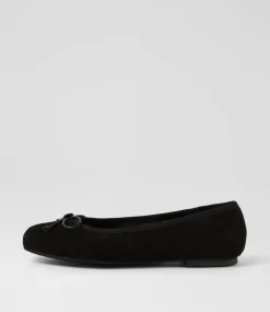 Women DIANA FERRARI Flats-Malerina Black Suede Ballet Flats