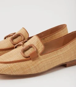 Women TOP END Flats|Loafers-Mansur Camel Dark Tan Synthetic Raffia Leather Loafers
