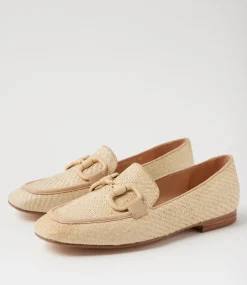 Women TOP END Flats|Loafers-Mansur Vanilla Camel Synthetic Raffia Leather Loafers
