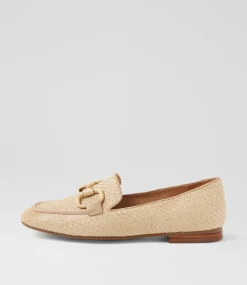 Women TOP END Flats|Loafers-Mansur Vanilla Camel Synthetic Raffia Leather Loafers