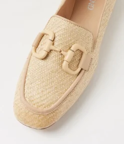 Women TOP END Flats|Loafers-Mansur Vanilla Camel Synthetic Raffia Leather Loafers