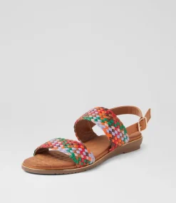 Women I LOVE BILLY Flats|Sandals-Manza Bright Multi Tan Sandals