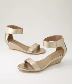 Women DIANA FERRARI Heels|Sandals-Marsya Champagne Leather Sandals