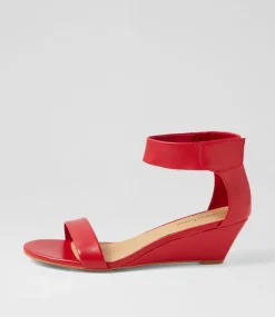 Women DIANA FERRARI Heels|Sandals-Marsya Red Leather Sandals