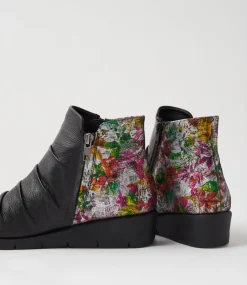 Women SUPERSOFT Boots|Comfort-Maxie Black Painted Floral Leather Ankle Boots