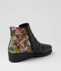 Women SUPERSOFT Boots|Comfort-Maxie Black Painted Floral Leather Ankle Boots