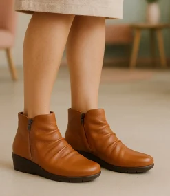 Women SUPERSOFT Boots|Comfort-Maxie New Tan Leather Ankle Boots