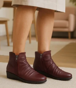 Women SUPERSOFT Boots|Comfort-Maxie Wine Black Leather Ankle Boots