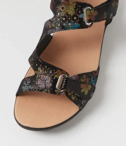 Women SUPERSOFT Comfort|Sandals-Maz2 Black Fun Floral Black Leather Sandals