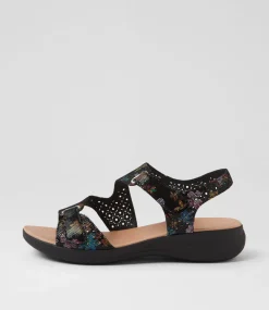 Women SUPERSOFT Comfort|Sandals-Maz2 Black Fun Floral Black Leather Sandals