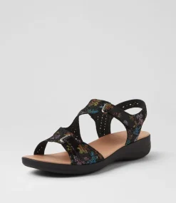 Women SUPERSOFT Comfort|Sandals-Maz2 Black Fun Floral Black Leather Sandals