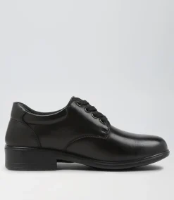 COLORADO Junior School Shoes-Maze Jnr E Lol Cf Black-Leather Lace Up Flats