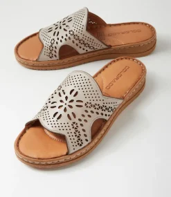 Women COLORADO Comfort|Slides-Melbas Silver Grey Leather Slides