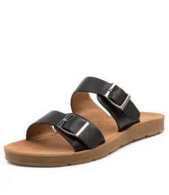 Women I LOVE BILLY Flats|Slides-MELTON BLACK SMOOTH