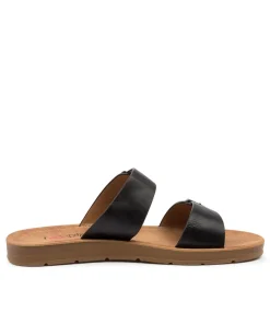 Women I LOVE BILLY Flats|Slides-MELTON BLACK SMOOTH