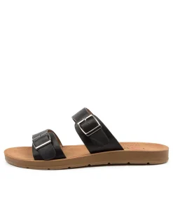 Women I LOVE BILLY Flats|Slides-MELTON BLACK SMOOTH