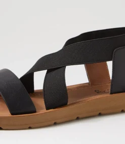 Women I LOVE BILLY Flats|Wedges-Mentie Black Elastic Sandals