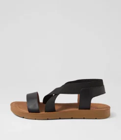 Women I LOVE BILLY Flats|Wedges-Mentie Black Elastic Sandals