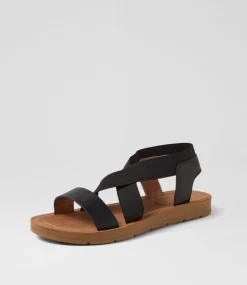 Women I LOVE BILLY Flats|Wedges-Mentie Black Elastic Sandals