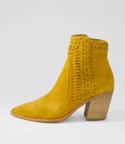 Women TOP END Boots-Merritts Mustard Suede Ankle Boots
