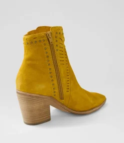 Women TOP END Boots-Merritts Mustard Suede Ankle Boots